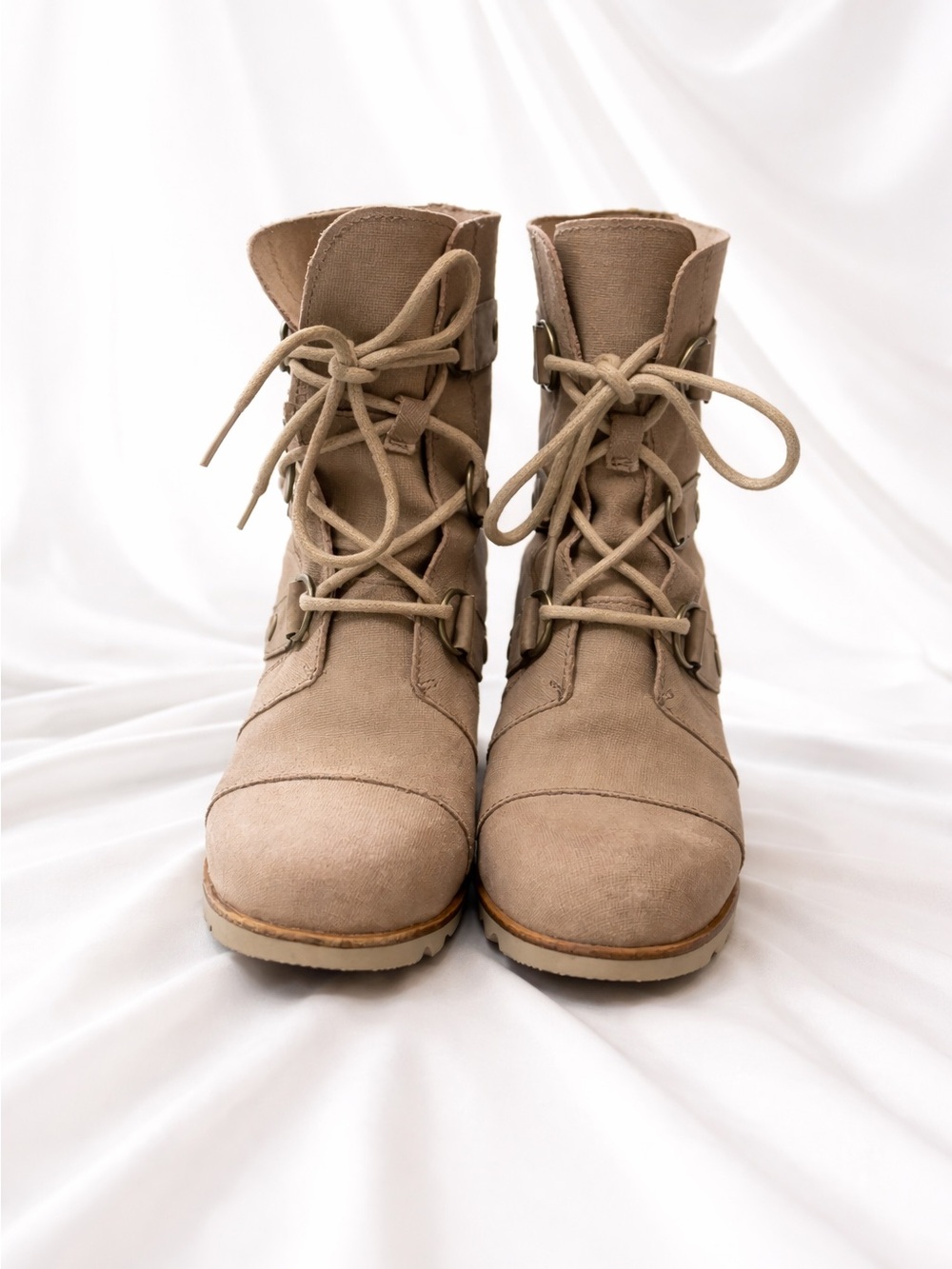 Sorel Light Beige Canvas Wedge Ankle Boot